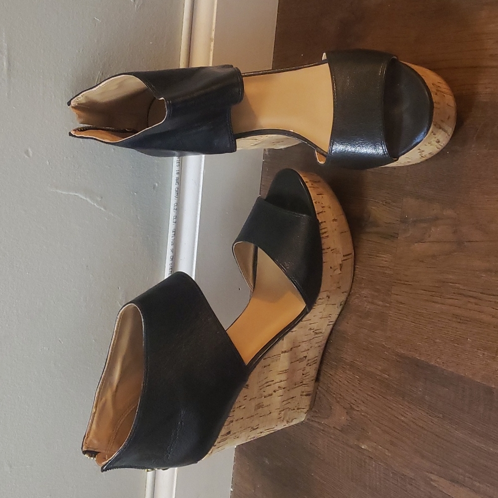 Nine West Black Leather Wedges 8.5